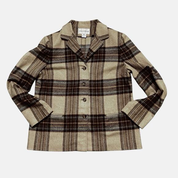 Evan Picone Blazer Jacket Women Size 12 Plaid Wool Blend Brown Career Casual Vtg - Picture 4 of 13